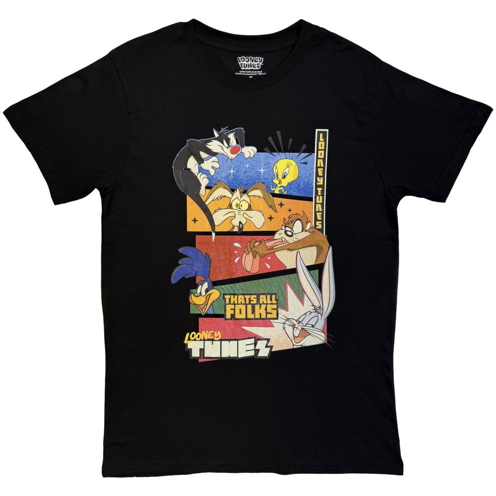 Looney Tunes - That's All Folks Block Graphic Heren Tshirt - Zwart